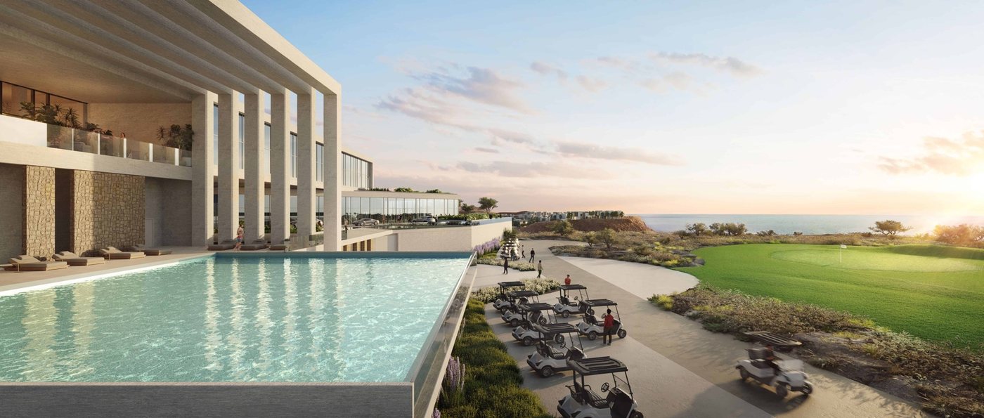 Clubhouse with an infinity pool above the golf course